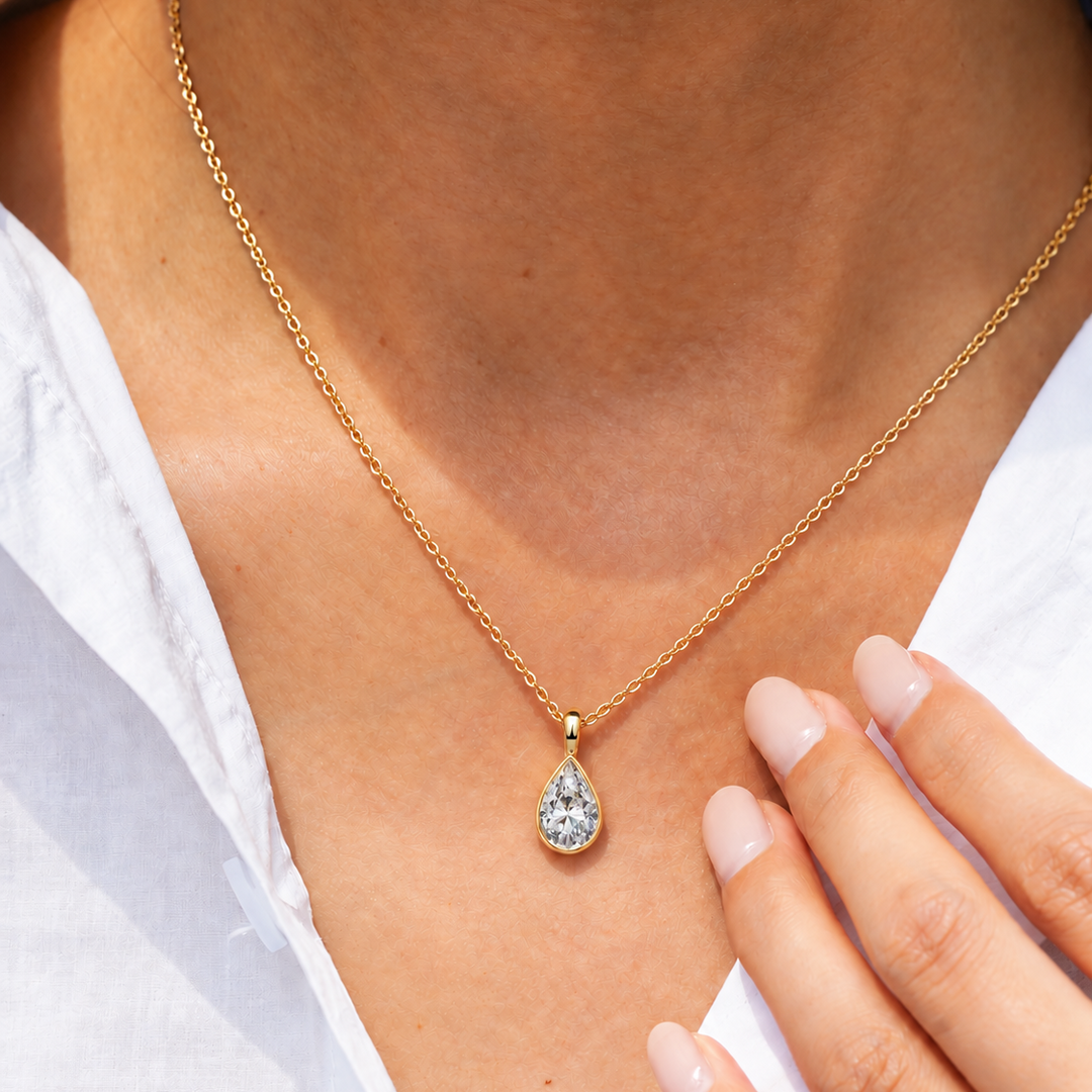 Bezel Pear Drop Necklace