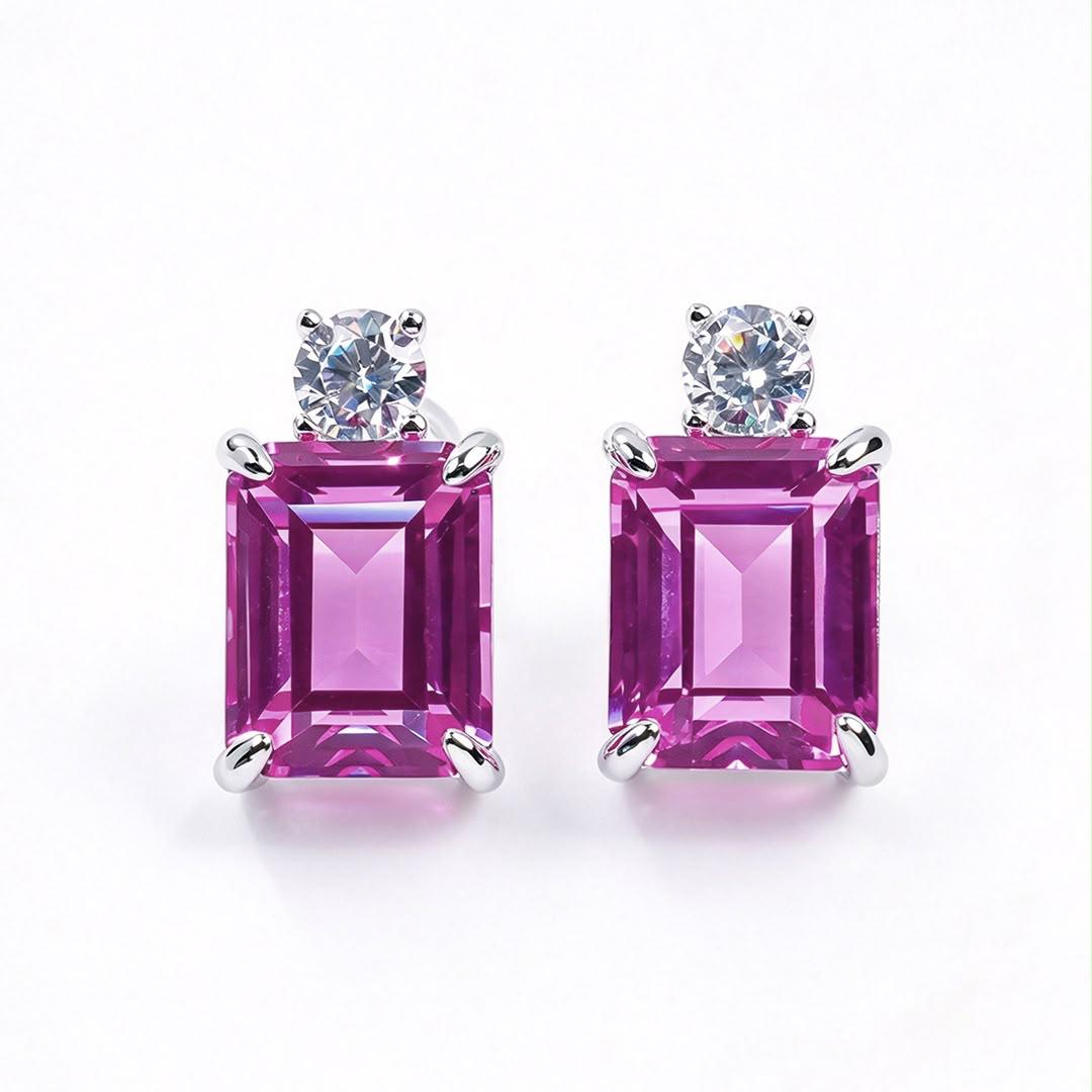 Pink Lab Gem Emerald Earrings – 3 CT PREORDER