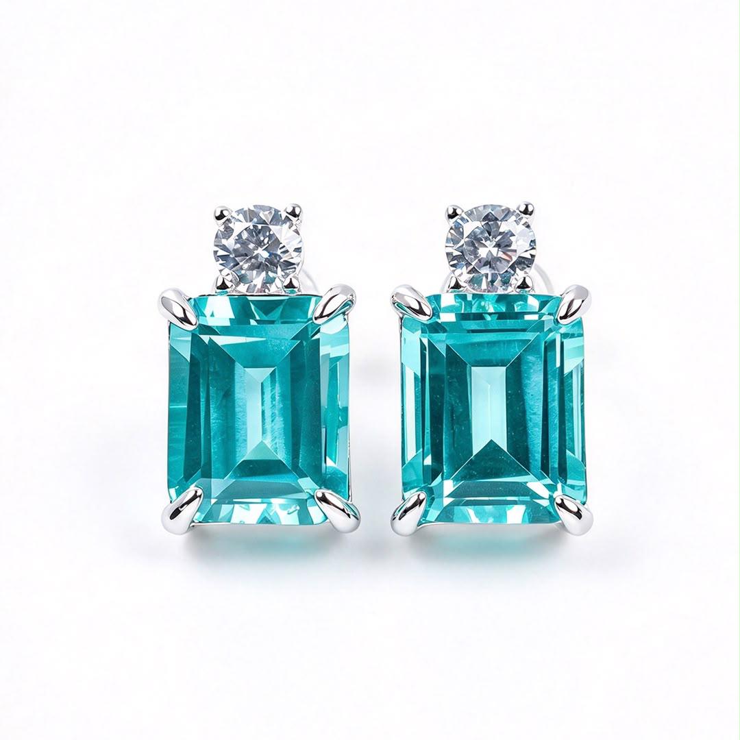 Blue Aquamarine Lab Gem Emerald Earrings – 3 CT PREODER